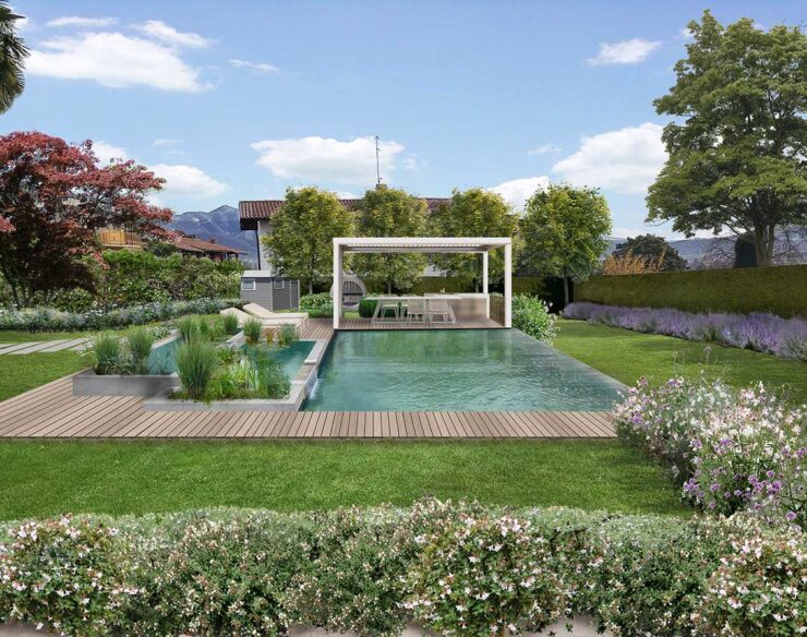 Il giardino con bio piscina a Bergamo