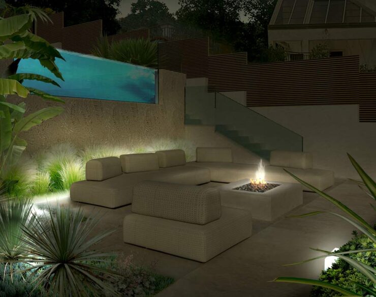 Giardino pensile moderno e raffinato con piscina illuminato - Cosenza