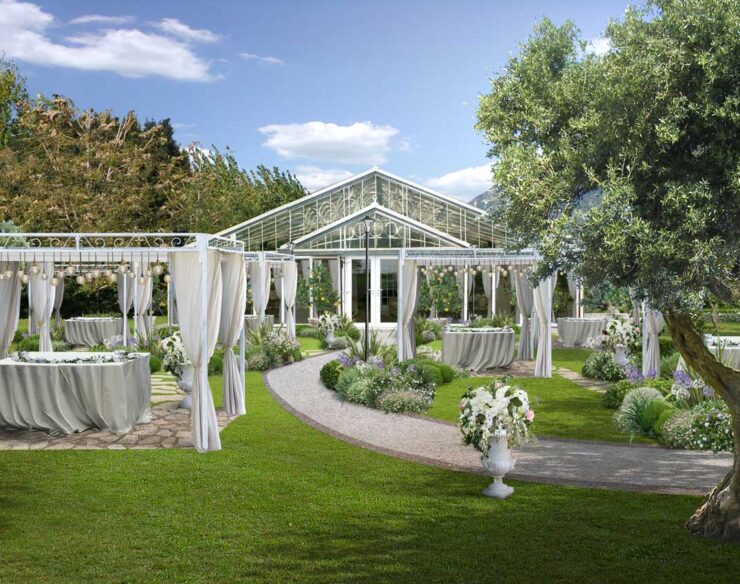 Wedding garden con gazebo per banchetti all'aperto