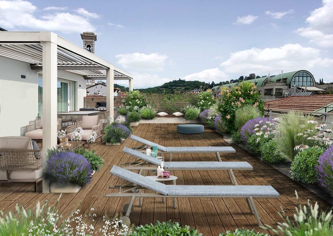 Terrazzo con pergola e cucina outdoor a Vicenza