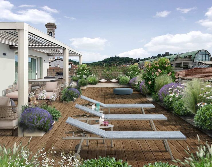 Terrazzo con pergola e cucina outdoor a Vicenza
